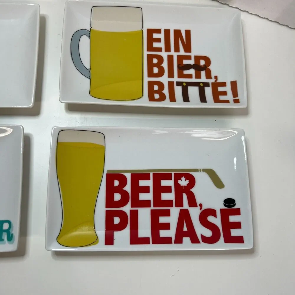 4 CRATE & BARREL Beer Snack Plates oktoberfest party decor table cerveza canada